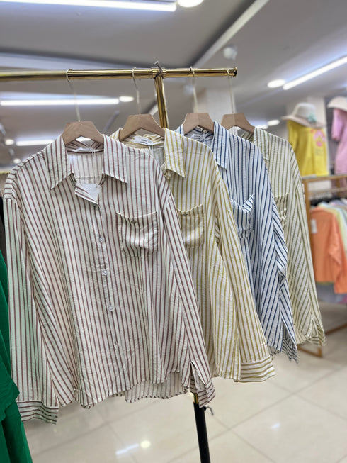 Women Casual Stripes Collar Down Shirts